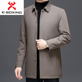 Kbxng jinba winter men's mid-length down jacket with trendy lapels, removable, three-wear casual wear, warm and fashionable, khaki m 170