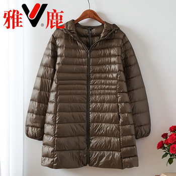 Yalu light and thin 2026 jin plus size women's winter clothes for fat mothers down jacket hooded mid-length duck down jacket to keep warmth hooded_dark army green xl_95-110 jin