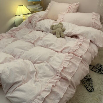 Fantasy high-end gray solid color bed four-piece set stain-resistant lace quilt princess style student dormitory quilt cover sheet three-piece set 1.2 sheet style three-piece set suitable for general student dormitory bed sheet style bella milk purple