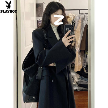 Playboy (playboy) down jacket liner suit woolen jacket women 2025 autumn and winter new style right shoulder thickened woolen coat gray official flagship black regular lining xl 121-130 jin