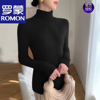 Romon 2025 new autumn and winter women's turtleneck thickened wool sweater slim fit knitted inner base layer soft and waxy black s