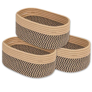 Yusenyi fangwo lattice cabinet storage basket cotton thread woven desktop book toy storage box underwear socks storage basket square 3 small black and linen color (length 30 width 20 height 14cm)