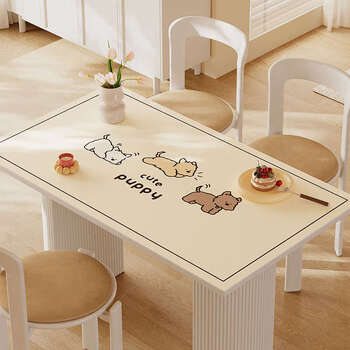 Yusenyi table mat, high-end tablecloth, waterproof, oil-proof, no-wash, anti-scalding dining table cloth, tea table cloth, table mat, line puppy a 80x130cm