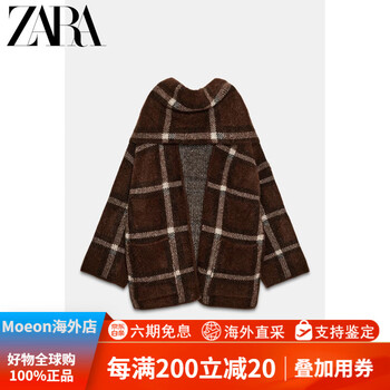 Zara2025 autumn and winter new products women's plaid scarf knitted short coat jacket 6427127 700 brown s -m_(170_88a)