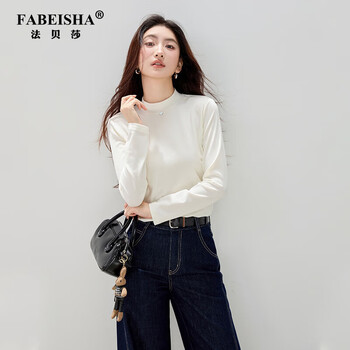Fabersa brand long-sleeved t-shirt, new autumn and winter women's clothing, versatile and warm inner layering shirt top, white m (100-110 catties)