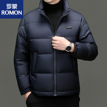 Romon winter down jacket men's 2025 autumn and winter new fashion stand-up collar jacket thickened warm bread jacket trendy navy blue 3xl 190 recommended 165-180 catties