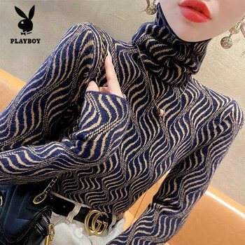 Playboy (playboy) spring, autumn and winter new double-sided warm 260g german velvet thick bottoming shirt for women to cover the belly and store heat long-sleeved top for women, navy blue m, recommended within 104 pounds