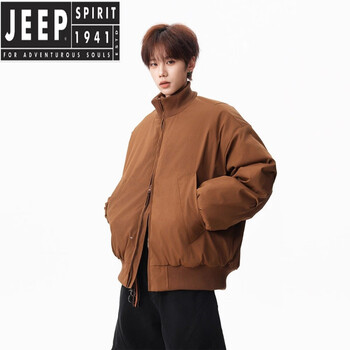Jeep spirit american heavy duty navy silhouette stand collar cotton jacket men's winter warm thickened jacket cotton jacket brown (cotton style) m (height 160-165cm weight 90-120 jin)