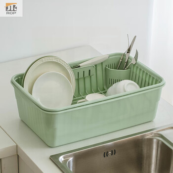Rop japan imported drain rack dish storage rack chopsticks spoon plate sink countertop water filter kitchen storage rack green large without cover