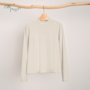 Fragment (dribs&drabs) t-shirt for women winter new lace collar long-sleeved bottoming shirt casual basic inner top off-white one size