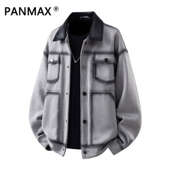 Panmax autumn and winter trendy brand fashion lapel jacket men's thickened warm slim handsome jacket gray l recommended 110-130 pounds