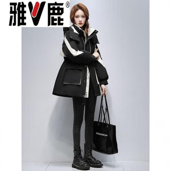 Yalu 200 jin large size parker down jacket women's short style small waist slimming fashion jacket jacket 300 black 2xl suitable for weight 130-160 jin
