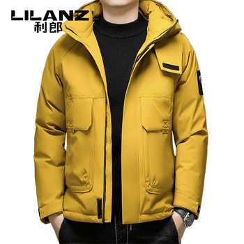 Lilanz down jacket men's 2025 winter white duck down warm hooded jacket casual jacket men's yellow m