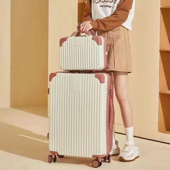 Ye yu cartoon printed suitcase female student trolley case cinnamon dog suitcase men's password box korean style cute leather box zipper box - rose + white 24-inch printed cinnamon dog cute