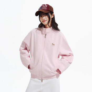 Pso brand men's women's harrington cute trojan embroidered stand collar two-button simple loose jacket sakura pink sakurapink s