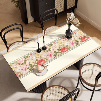 Polychrome gilt silicon light luxury french retro dining table mat coffee table table cloth washable waterproof anti-oil stain light luxurious high-end french palace flower 60*160cm