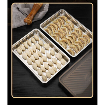 Shijanu dumpling box 304 stainless steel dumpling wonton plate thickened fresh-keeping frozen storage box household refrigerator freezer tray tray shoot one and two with lid