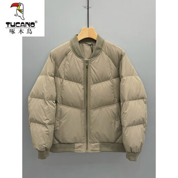Woodpecker (tucano) new winter men's baseball collar down jacket american trend versatile loose thickened warm white duck down jacket for men champagne color (high quality down jacket) l recommended 100-115 catties