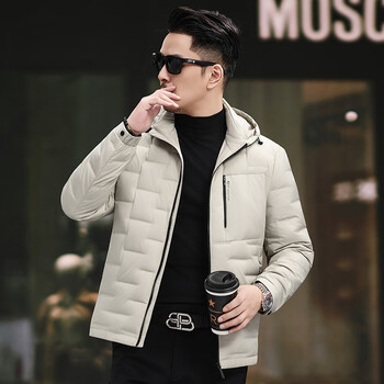 Yaya 2025 winter new light down jacket men's short removable hood business casual warm white duck down jacket off-white m 170 (recommended 115-130 pounds)