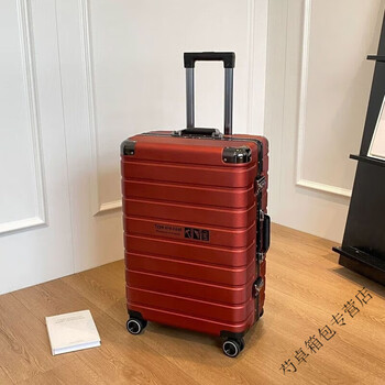 Ye yu suitcase, aluminum frame, thickened trolley case, strong password box, large-capacity suitcase, leather suitcase, travel trolley case, burgundy brake wheel + wet and dry separation, 20 inches, can be boarded without checking in - jihuo