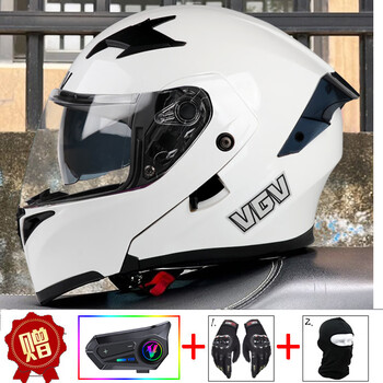 Vgv revealed helmet 3c certified motorcycle helmet dual mirror bluetooth half helmet all seasons men's and women's cycling motorcycle safety hat c pearl white (revealed) transparent lens + external bluetooth l (suitable for 58-59 head size)