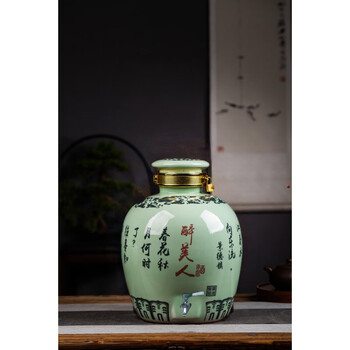 Tuojin imported quality jingdezhen ceramic wine jars from japan, household sealed 5 catties, 10 catties, 20 catties, 30 catties, 50 catties wine jar, 10 catties, nostalgic beauty punching, free stainless steel faucet + lock