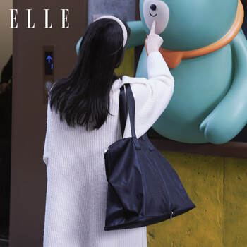 Elle foldable storage handbag large capacity lightweight short-distance travel bag storage bag crossbody bag women's water-repellent bag black medium