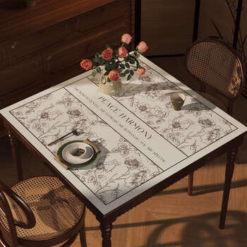 Yusen yi middle ages square tablecloth waterproof and oil-proof wash-free leather square table mat light luxury level coffee table protector romantic flowers sheepskin texture 85x85cm high-end texture