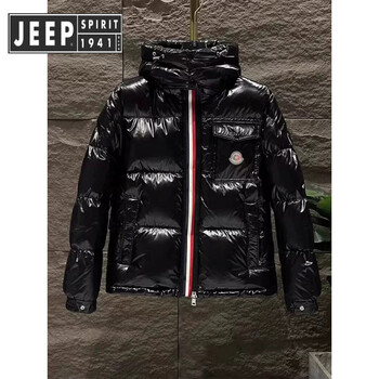 Jeep spirit jeep black short shiny rainbow stripe down jacket men's winter outdoor cold-proof thickened hooded down jacket black xl