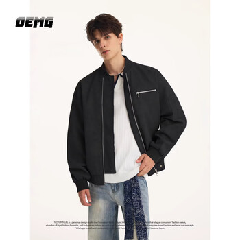 Oemg american high street leather jacket men's spring and autumn stand-up collar tie-dye short handsome baseball uniform casual pu leather jacket black high quality m recommended 90-100 pounds