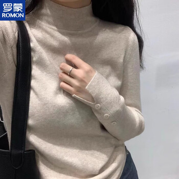 Romon half turtle collar versatile knitted sweater long sleeve solid color 2025 autumn and winter new korean style bottoming sweater for age-reducing and fashionable inner style apricot slim fit s recommended 80-95 jin