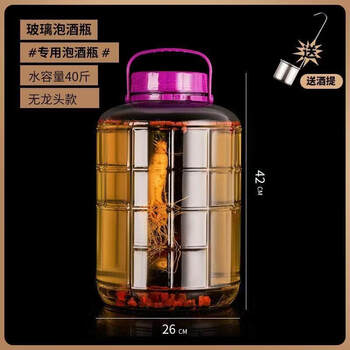 Tuojin japan's imported high-quality wine bottle glass home-made thickened home-brewed wine jar large container with dragon 40 pounds - no faucet + stainless steel wine handle thickened bottle body