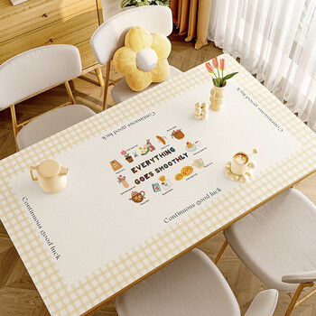 Hello lemon dining table mat, light luxury, no-wash, anti-scalding, insulated tablecloth, waterproof and oil-proof, rectangular coffee table tabletop protection mat, silicone mat-spring flowering period a-square 90*160cm