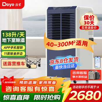 Deye industrial dehumidifier/dehumidifier 138l/day 40-300 square meters villa basement home warehouse large high-power dehumidifier dy-8138c 138l/day