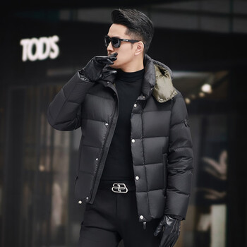 Yaya 2025 new style removable hood down jacket men's winter business casual thickened warm short duck down cold-resistant jacket black 3xl 190