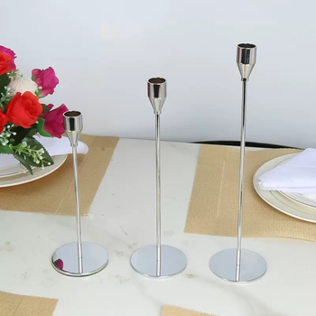 Yusenyi european-style simple and modern pure copper chrome-plated metal candlestick decoration candle base home hotel restaurant decoration silver small-large-large size 3 pieces