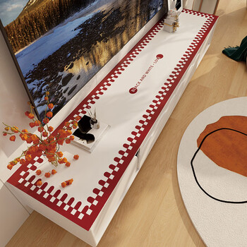 Caizhi tv countertop protective mat, high-end table mat, long leather tablecloth, light luxury feeling, waterproof and oil-proof, cutable shoes, fall in love with spring red 40cm*170cm