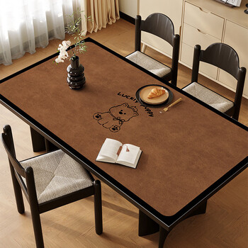Fantasy tablecloth waterproof and oil-proof no-wash anti-scalding dining table mat high-end coffee table table mat lucky puppy black brown 90cmx160cm (high temperature resistance)
