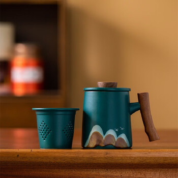 Yusen yi wanli jiangshan mug home office with cover and filter tea water separation tea cup lo 1ml yuanshan dark green + filter