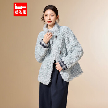 Ief/aiyifu 2025 winter new korean style fashion commuting temperament design stand collar versatile plush jacket blue m