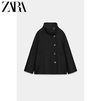 Zara official flagship 2025 winter women's long-sleeved turtleneck short coat jacket 2077319 800 black xs (160_80a)