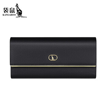 Kangaroo (kangaroo) women's clutch bag genuine leather new simple long wallet women's fashion wallet banquet handbag black