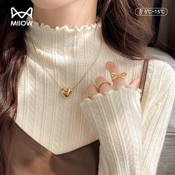 Catman white bottoming shirt for women in autumn and winter, new model that can be worn outside, half-high collar, fungus-edged knitted mid-collar, high-end warm top