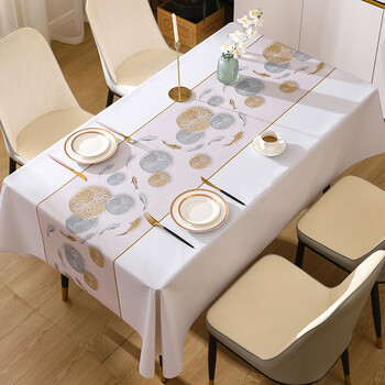 Junyuexi dining table tablecloth is light luxury and high-end, high-end no-wash oil-proof and waterproof coffee table rectangular tablecloth 2025 new tablecloth, every year there is fish - beige (3.0 encrypted oil-proof mother and baby odorless) 90*150cm (suitable for small coffee table) x collection and purchase can be given priority