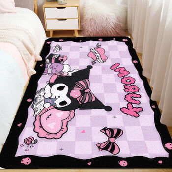 Fantasy floor mat, girly style bedside rug, living room rectangular rug, kuromi reading 60x160cm crystal velvet + non-slip silicone bottom
