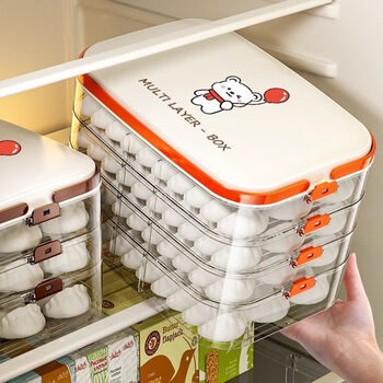 Special multi-layer refrigerator food storage box for yong huan dumplings, frozen dumplings, chaotic household quick-frozen tray, crisper wontons, 4-layer refrigerator quick-frozen dumpling storage box, coffee color