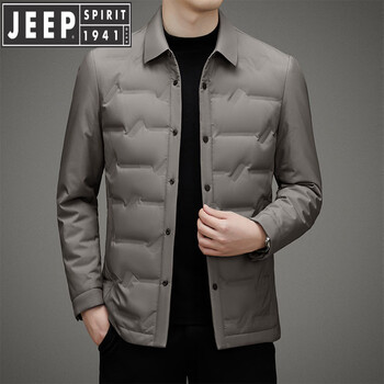 Jeep spirit men's business casual lightweight down jacket autumn and winter new thick warm slim jacket plus velvet thickened warm style khaki m 170