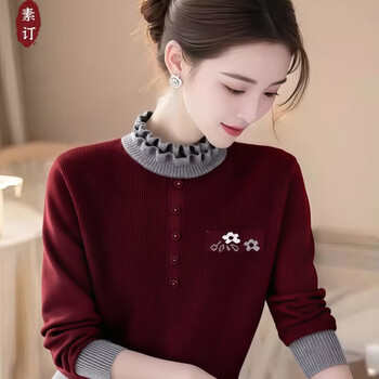 Suding women's original brand flagship store fashionable western temperament design thickened bottoming sweater winter new style medium gray xl