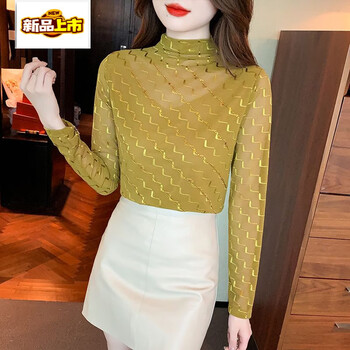 Chujing lace bottoming shirt for women, long-sleeved inner layer, autumn and winter velvet, feminine top, modern, half-high collar, versatile and temperamental shirt, local gold, no velvet, regular s, recommended within 80-90 pounds