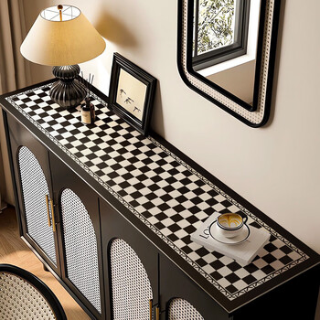Fantasy black and white plaid tv cabinet mat tablecloth durable sideboard and shoe cabinet mat black and white plaid tv cabinet mat +a 35cmx180cm worry-free returns